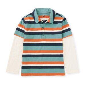 Tea Collection Layered Sleeve Striped Polo Size 12